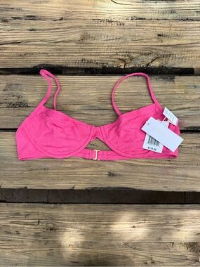 NWT L*Space Hot Pink Floral Texture Bikini Top Large
